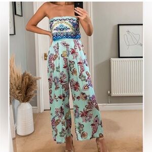 Zara Boho Strapless Pleated Jumpsuit